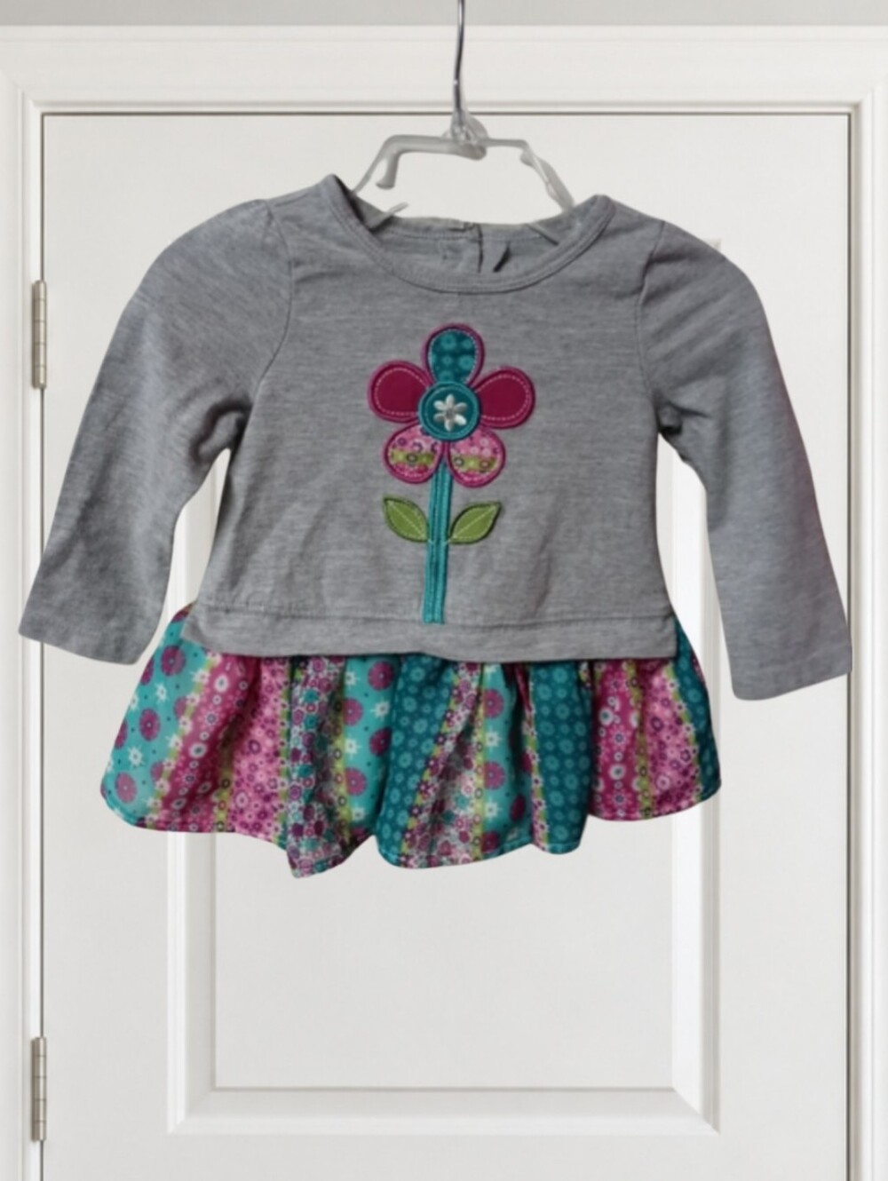 ⭐M1) Kids Headquarters Baby Girl Floral Dress 12M Gray Long Sleeve | Like New